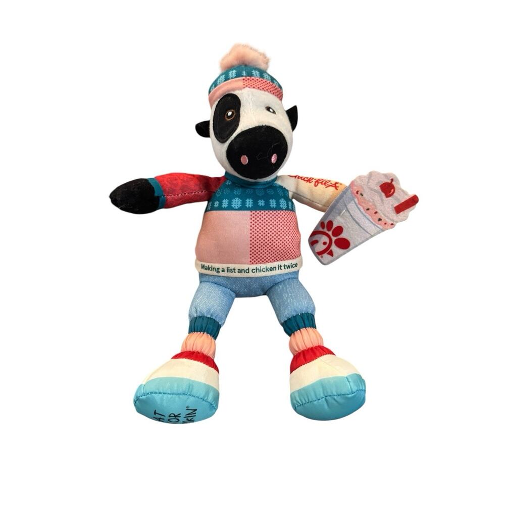 Chick-fil-A Christmas 2023 Plush Peppermint Milkshake Cow Toy 10" LIMITED